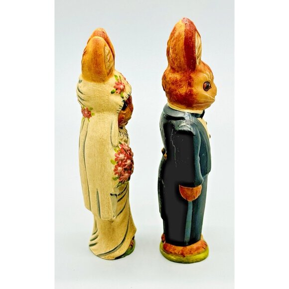 Vaillancourt Folk Art Bride and Groom Wedding Bunny Rabbits 6.5 inch 1994 #44 - Picture 2 of 8